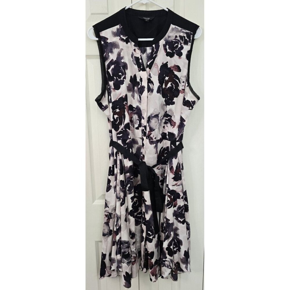 Simply Vera Wang Size XL Fit & Flare Shirt Dress Full Button Purple Floral Belt